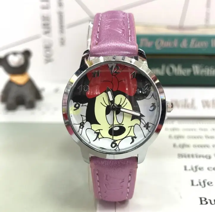 Минни Микки мультфильм розовый часы для женщин часы Дети кварцевые наручные часы для мальчиков подарок для девочек - Цвет: Розовый