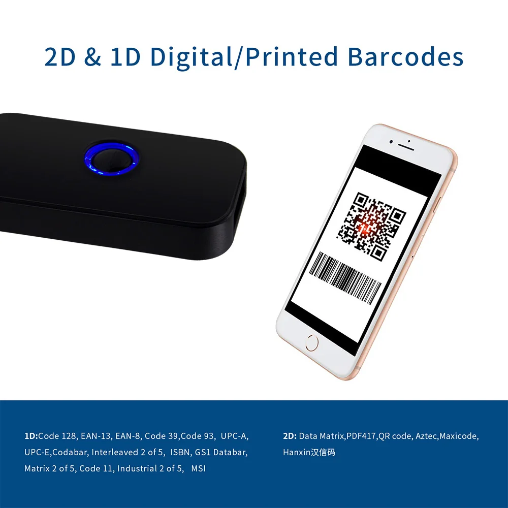 Сканер штрих кода 2D Bluetooth Symcode 1D беспроводной считыватель с 16 Мб памяти QR