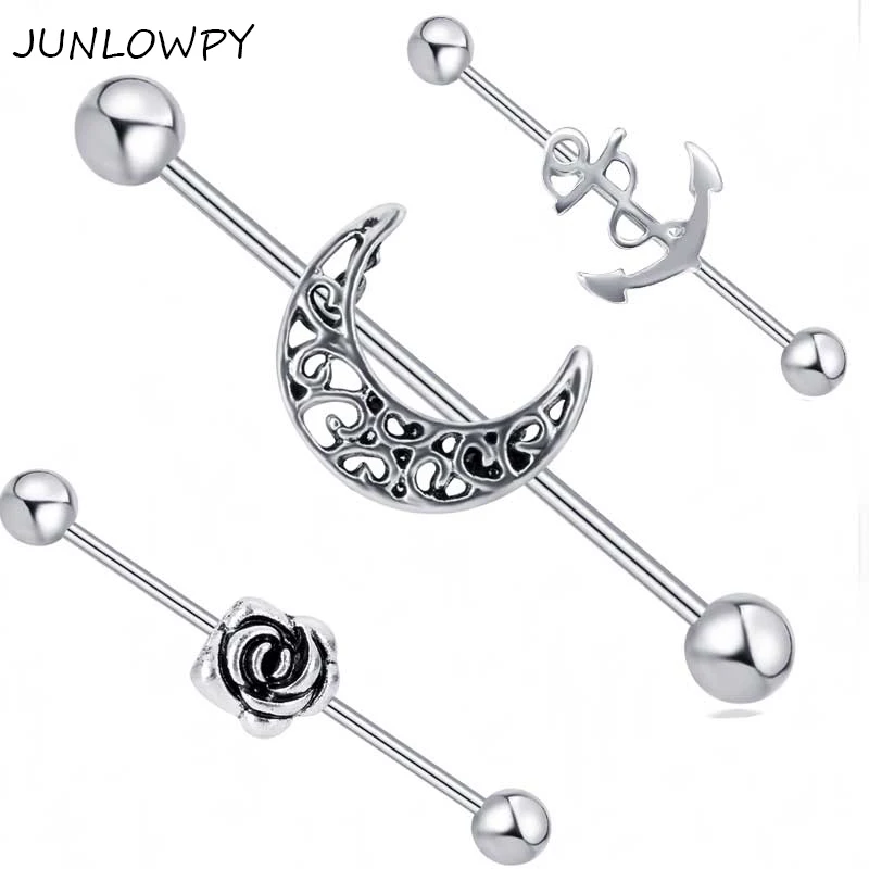 JUNLOWPY Moon Rose Industrial Piercing Ear Industrial Barbell Piercing