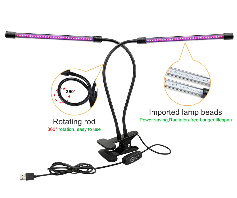 Лампа для выращивания фитолампа полный спектр светодиодный светильник для выращивания 20 Вт 460-660nm 60 Светодиодный s лампа для растений с зажимом для ЕС/США