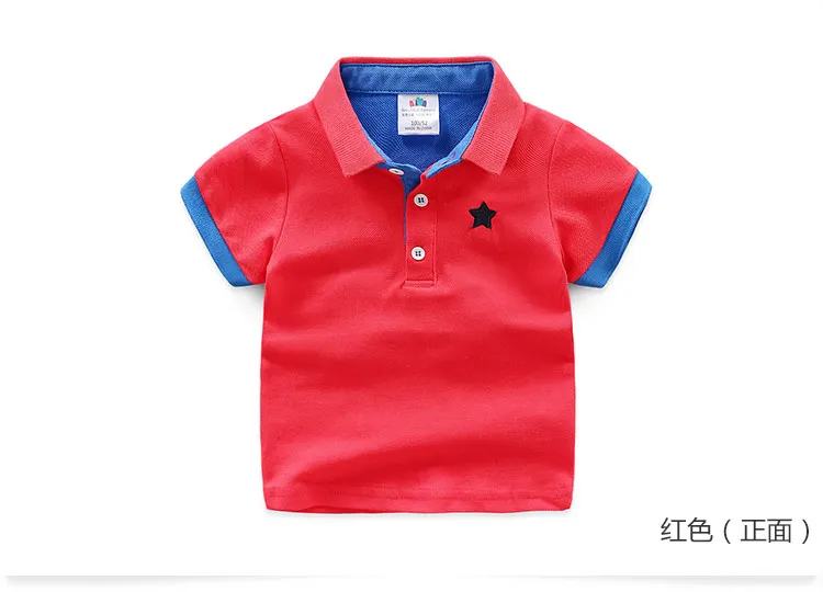 2018 Casual 2-10 Years Children Birthday Clothing Cotton Short Sleeve Turn-Down Collar White Blue Star Print Kids Boys Tee Shirt (11)