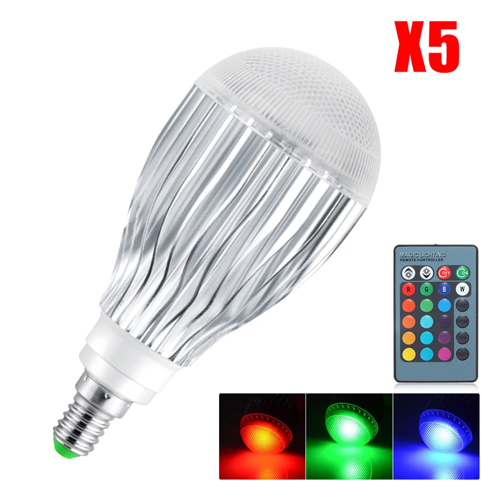 

5PCS RGB LED Lamp E27 5W 10W E26 E14 LED RGB Light Lampada LED Bulb AC 85-265V 16 Colors Change Decorated IR Remote Controller