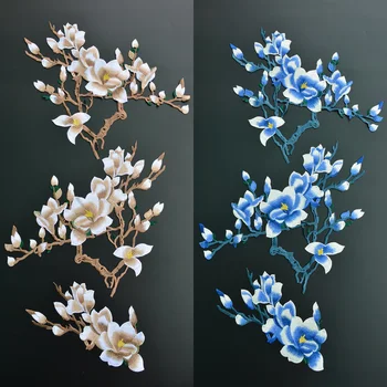 

Exquisite water soluble flower large patch magnolia complete embroidery applique high-end decorative long trench flower patch