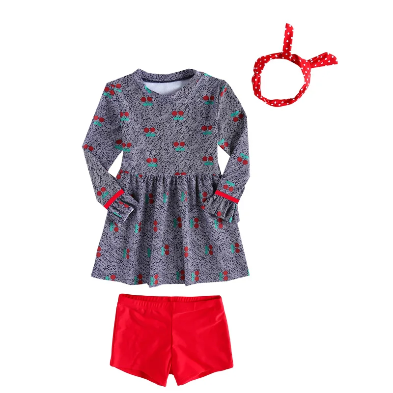 

Girls Swimsuits Bathing Set Swimwear Rash Gurad 2-piece Set UPF 50+ UV Sun Protection Beach Shirt Cover Kids Cherry Print Skirt