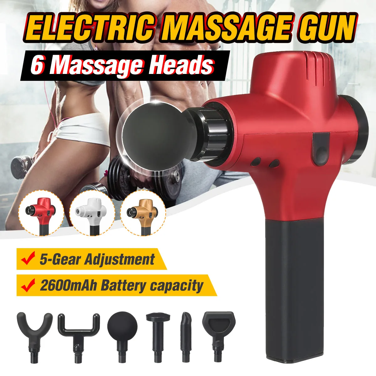 

6Heads 2600mAh Body Muscle Electric Massage For Gun Vibrating Therapy Guns Deep Tissue Sport Massage Machine Relax Massager