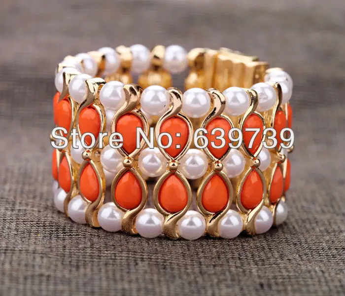 Оптовые цены вечерние блестящий золотой цвет светильник браслет из искусственного жемчуга