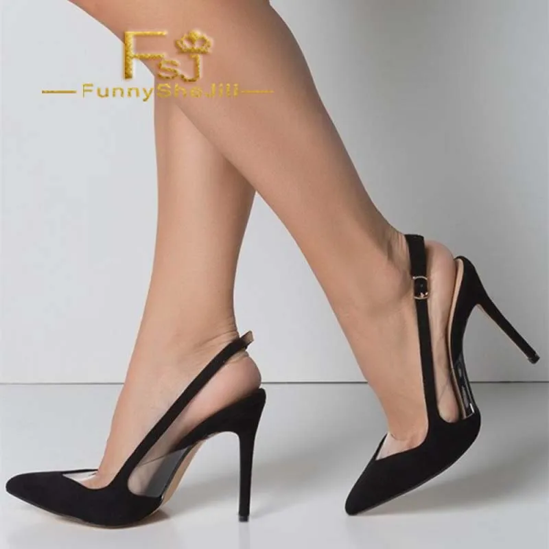 Black Clear Heels Slingback Pumps Pointy Toe Stiletto Heels for Women Aniversary Attractive Incomparable Generous FSJ Fashion