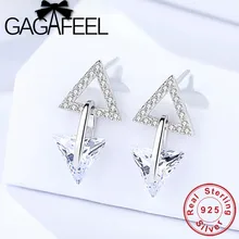 GAGAFEEL корейский стиль 925 стерлингового серебра серьги Треугольный Кристалл серьги гвоздики для женщин женские OL стиль ювелирные изделия
