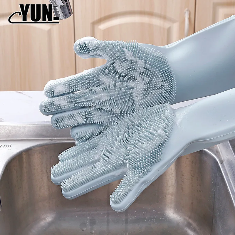 A Pair Cleaning Gloves Magic Silicone Scrubber Rubber Dusting Dish WashingPet Care Grooming Bathroom CarInsulated Kitchen 6D (13)