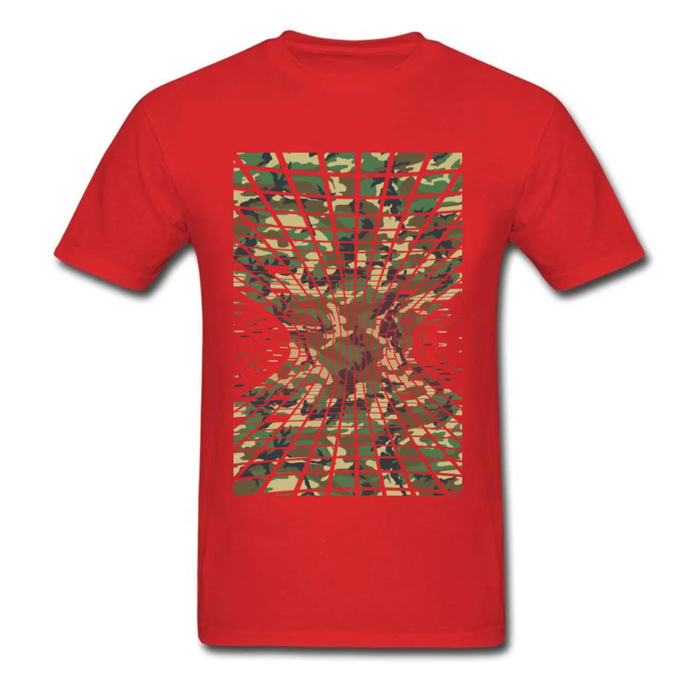 Faddish Tiled Warped Camo Birthday T-shirts Crew Neck 100% Cotton Men Tees Short Sleeve Fall Birthday Tee-Shirt Tiled Warped Camo red