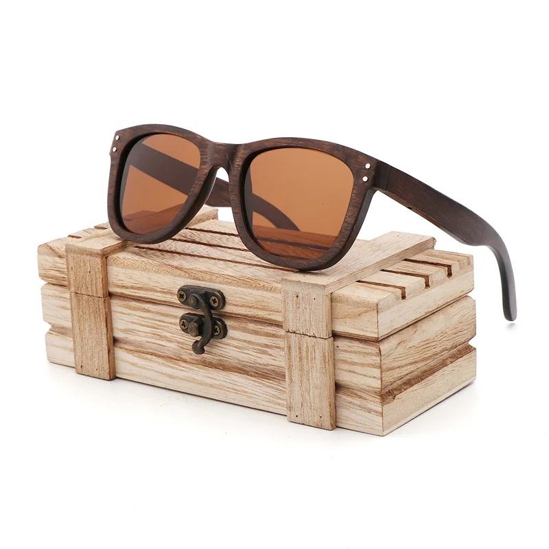 Brown Wood Box Классические солнцезащитные очки ручной работы для окружающей среды Zebra wood nail очки из бамбукового дерева женские поляризационные солнцезащитные очки UV400 - Цвет линз: Brown Wood Box