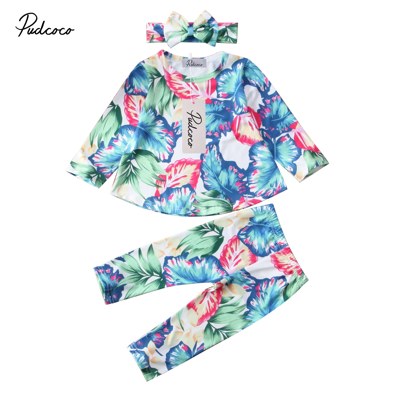 

3Pcs Newborn Toddler Kid Baby Girl Outfits Vacation Flower Top Blouse Long Pants Headband Clothes 0-5T