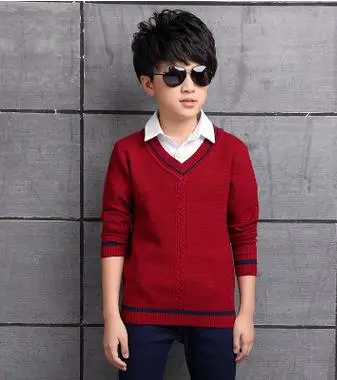 Пуловеры для мальчиков; свитера в полоску с v-образным вырезом; детская одежда; брендовая Высококачественная теплая верхняя одежда для детей; сезон осень-зима года; топы; XL661 - Цвет: Красный