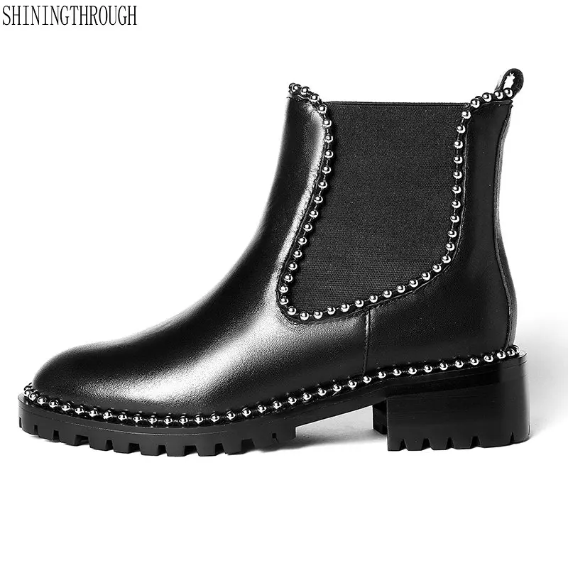 Koop Vrouwen Koe Lederen enkellaars Dames 4 cm med Hakken westerse Laarzen zwarte lente winter casual schoenen vrouw