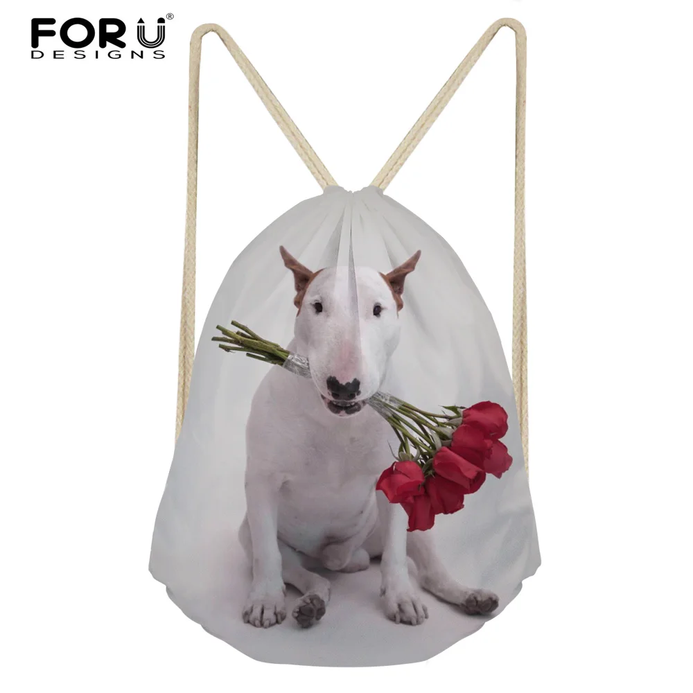 

FORUDESIGNS Bull Terrier Printed Small Drawstring Bags Rose Sweet Girls Casual Backpack Women's Mochila Cinch School Bag Bolsa