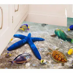 3D яркие подводные лодки существ синее море пейзаж Морская звезда черепахи рыбы пляж для стены/пол/для декора дома забавные 60 см * 90