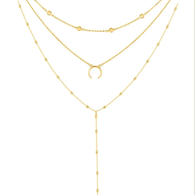 H:HYDE Fashion Trendy Jewelry Copper Moon Choker Multi Layer Necklace Gift for Women Boho Layering Chokers Statement Chockers Fashion Jewelry