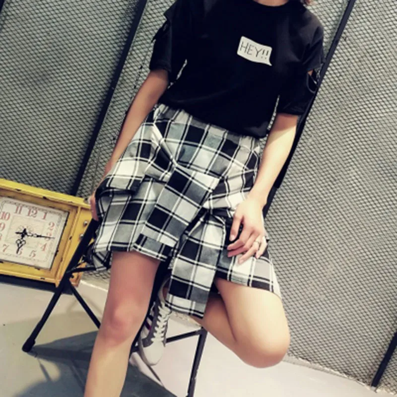 Harajuku юбка женская с высокой талией уличная одежда размера плюс клетчатая юбка корейский стиль Roupas хип-хоп летние юбки женская одежда 50G008 - Цвет: White