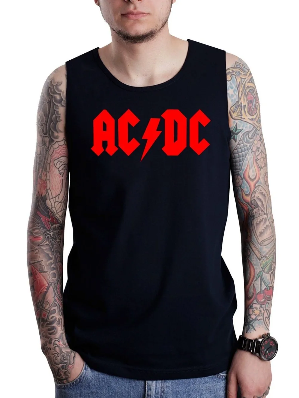 Men's Tank Top Rock Metal Band Red Logo Printed Black Sleeveless T