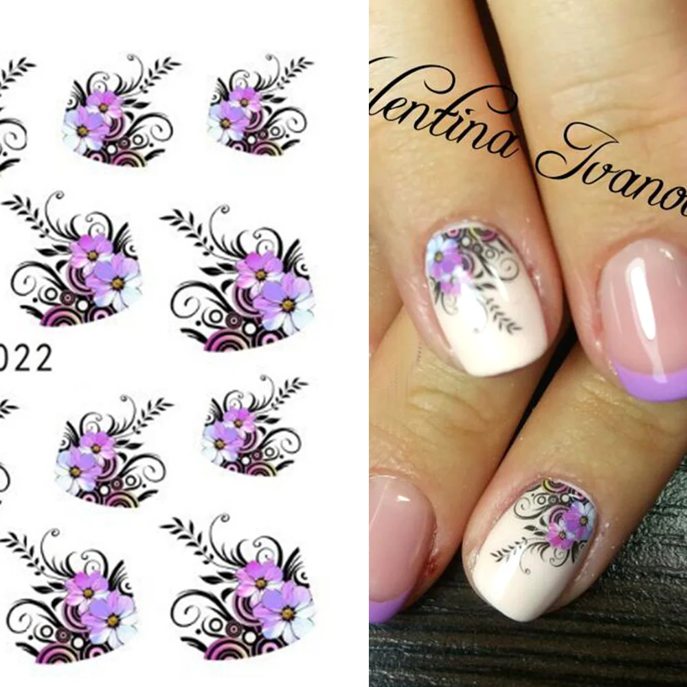 1 лист красоты фиолетовый с изображением цветов, переводные наклейки для ногтей DIY украшения французский трафареты для маникюра инструмент для ногтей LASTZ022