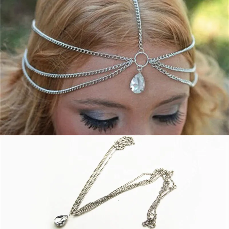 Charming Multilayer Tassel Chain Water Droplets Crystal Headband Hair Forehead For Women Boho Jewelry Accessories |