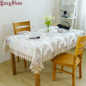 

Free Shipping Luxury Embroidery Home Banquet Large Leaves Lace Border Jacquard Table Cloth