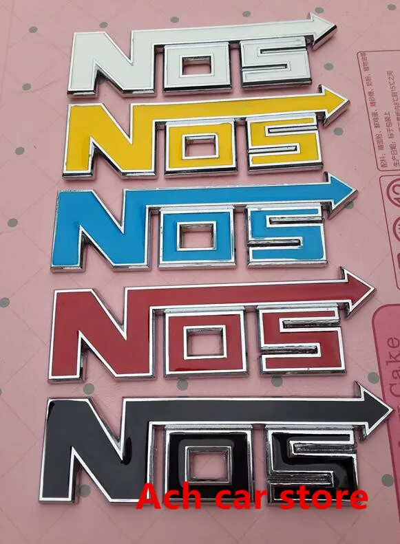 

Free shippin 3D Black Red Yellow NOS sticker badge emblem car logo Car Rear Trunk styling auto accessories