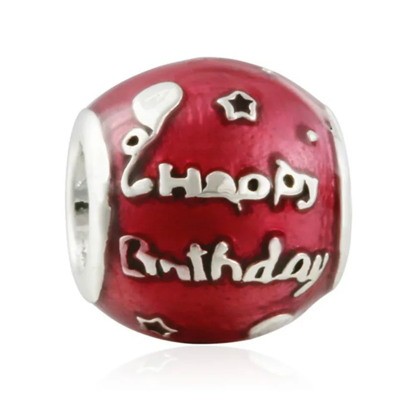 

Cerise Enamel Happy Birthday Celebration Charms Beads Original 925 Sterling Silver Jewelry Fit Pandora Bracelets Women DIY