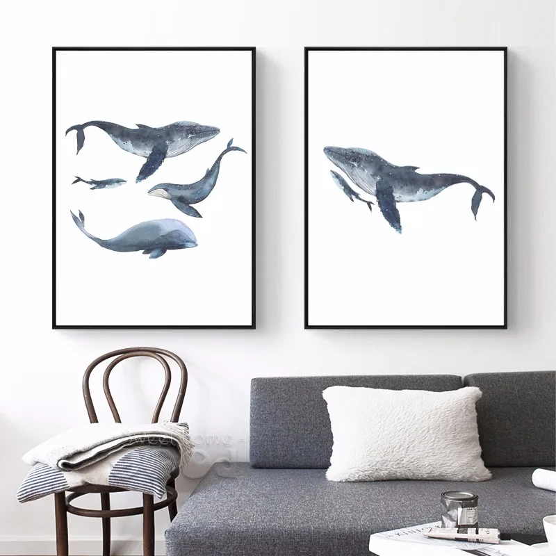 Акварельные киты декоративные настенные картины для украшения дома холст с печатью постера картина настенные картины плакат S16014