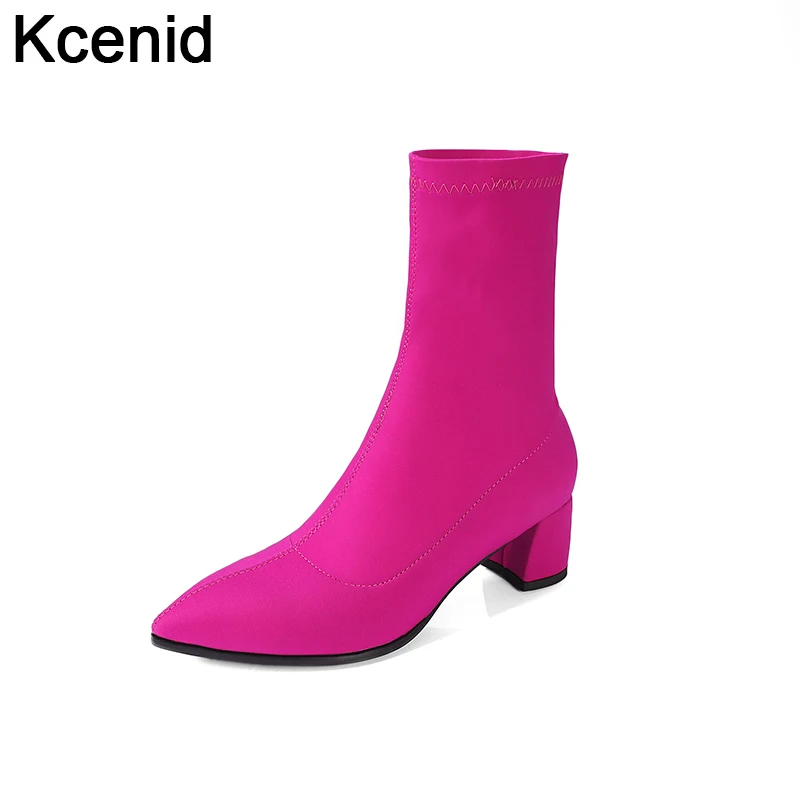 

Kcenid Fashion stretch lycra ankle elastic sock boots pointed toe chunky high heels winter autumn women 2019 sexy booties shoes