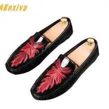 Одуванчик вышивка маска Национальный узор без каблука Обувь Мужские легкие кожаные туфли Обувь Повседневное для свадьбы мягкое дно Обувь