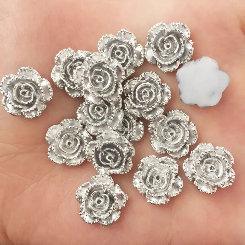 Новые 40 шт 14 мм смолы Серебряная роза плоский с оборота камень скрапбук Свадебные поделки «сделай сам» D736