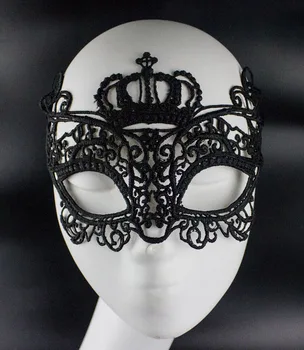 

5pcs Halloween Masquerade Lace Mask Sexy Lady Anonymous Mask Crown Venetian Carnival Masks Party Black Fancy Dress Costume