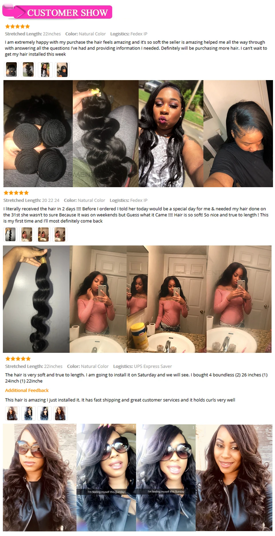 X-Elements Malaysian Human Hair Bundles Body Wave Non-Remy Weaves 3 Bundles Natural Color 8-26 inches Hair Extensions 100% Human Hair (9)