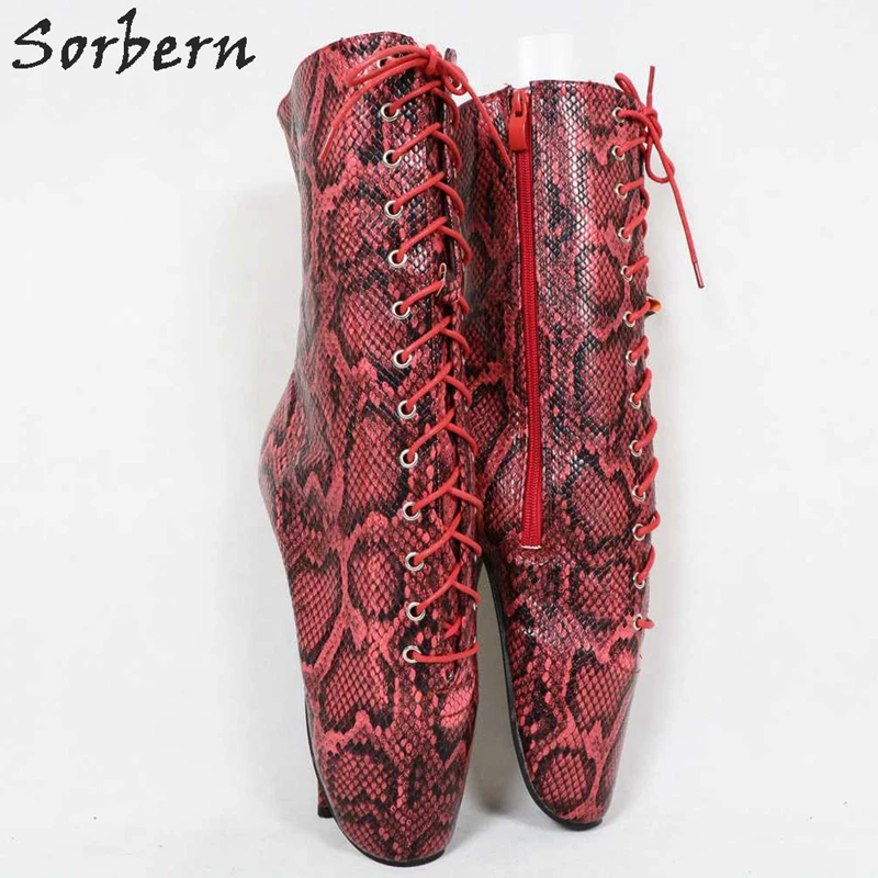 Sorbern Red Python Ankle Boots Women Ballet Stilettos High Heels Zipper Drag Queen Shoes Art Performance Pole Dance Heels Custom