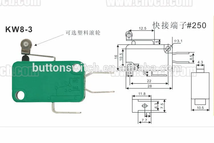 KW8-3 Solder terminal micro switch with short roller lever t85 micro switch