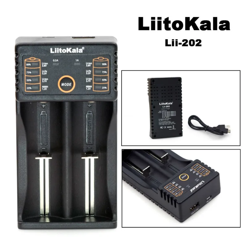 

Liitokala Lii-202 Charger 18650 1.2V 3.7V 3.2V 3.85V AA/AAA 18350 26650 14500 16340 25500 lithium battery smart charger NiMH