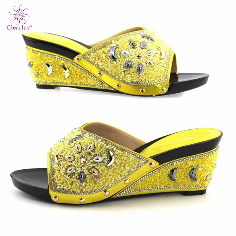 New Yellow Italian Women Sandals Shoes Decorated with Rhinestone Open Toe Sexy Ladies Shoes Party New Arrival Wedding Shoe Pumps