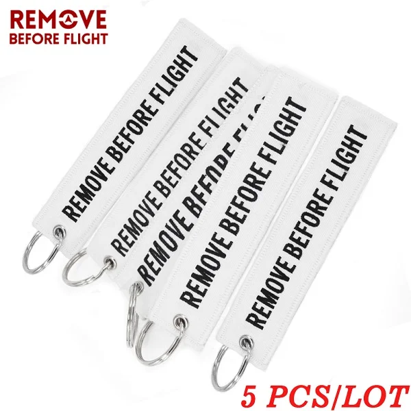 Remove Before Flight Chaveiro тег брелок с вышивкой брелок для ключей для авиации OEM Брелоки ювелирные украшения Чемодан бирка в виде брелка для ключей, 5 шт./лот - Цвет: Белый