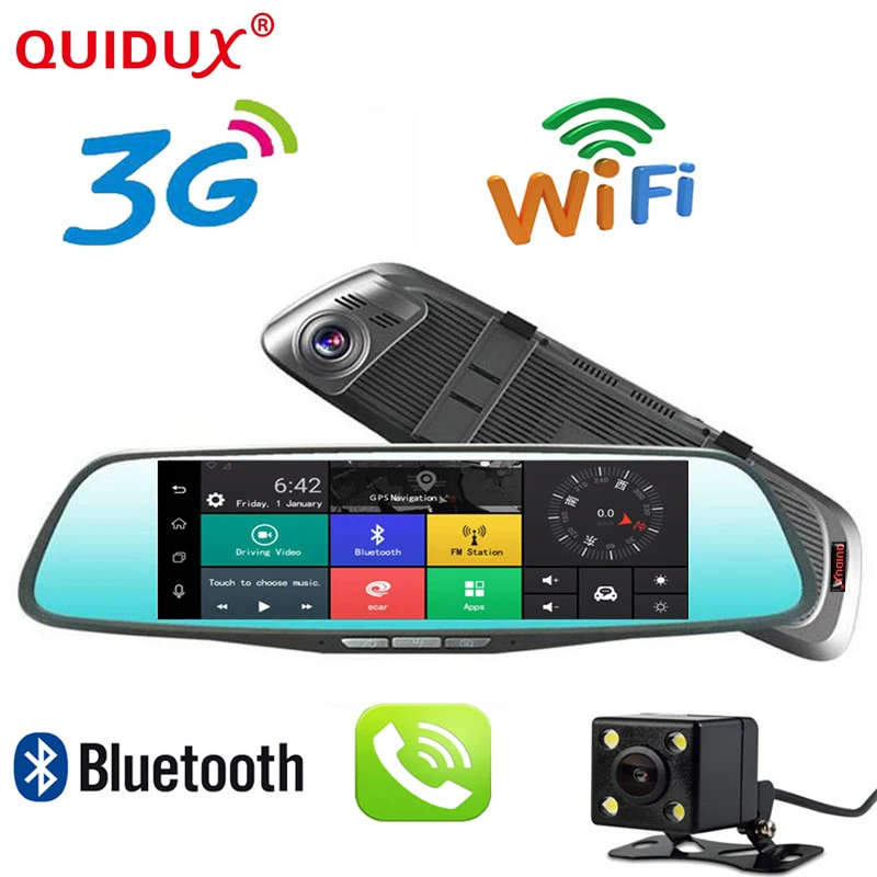 

QUIDUX 7" car dvr 3G WiFi Mirror GPS Android DVR FHD 1080P Bluetooth Phone Dual Lens Video Recorder Rear View Camera dash cam