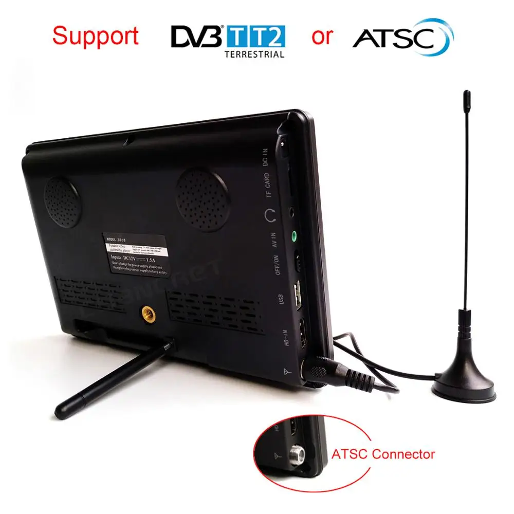 LEADSTAR D768 7 дюймов Портативный ТВ DVB-T2 ATSC tdt цифровой и аналоговый мини маленький автомобильный тв-телевизор Поддержка USB TF MP4 H.265 AC3