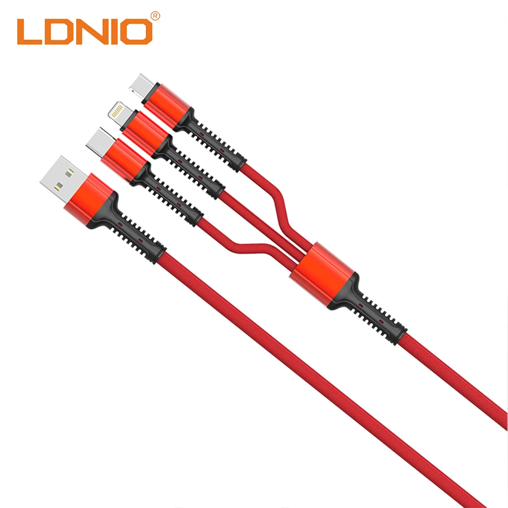 

LDNIO 3 In 1 USB Cable For Mobile Phone Micro/Lightning/Type C Plug Data Transfer Line Quick Charge USB Cord Adapter Connector