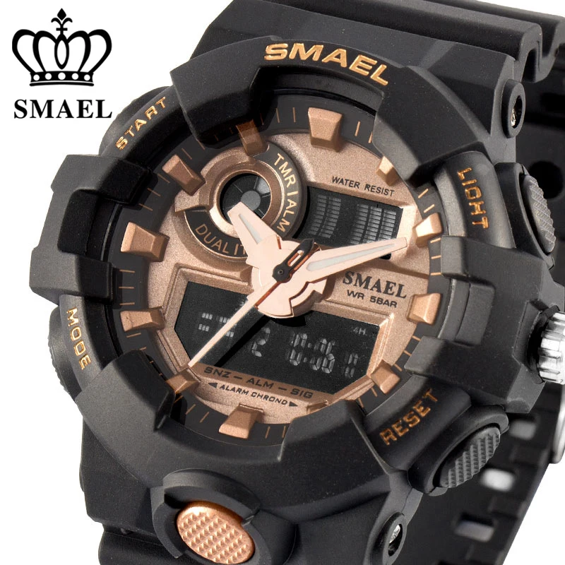 

SMAEL Brand 50M Waterproof Military Watch Men Sport Analog Quartz-Watch Dual Display LED Digital Electronic Watches Men Clock