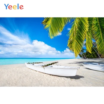 

Yeele Blue Sky White Cloud Sea Beach Boat Tree Summer Photography Backgrounds Customized Photographic Backdrops for Photo Studio