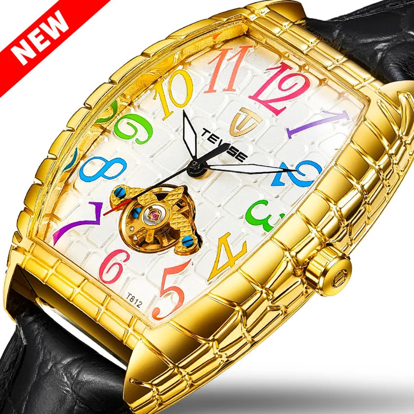 

Watch Men Crocodile Skin Case Tourbillon Automatic Mechanical Watch Tevise Waterproof Men Leather Wristwatches Male Clock