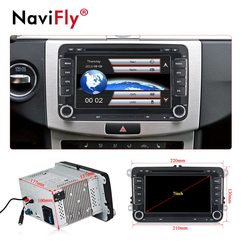 NaviFly автомобильный мультимедийный плеер 2Din автомобильный DVD для Volkswagen/Golf/Polo/Tiguan/Passat/b7/b6/SEAT/leon/Skoda/Octavia радио gps DAB