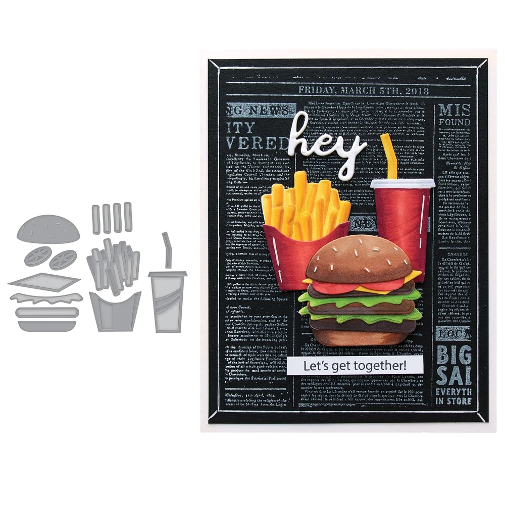 

Swovo French fries cola burger Metal Cutting Dies for Scrapbooking DIY Craft Paper Card Making Decorative Embossing 122*90mm