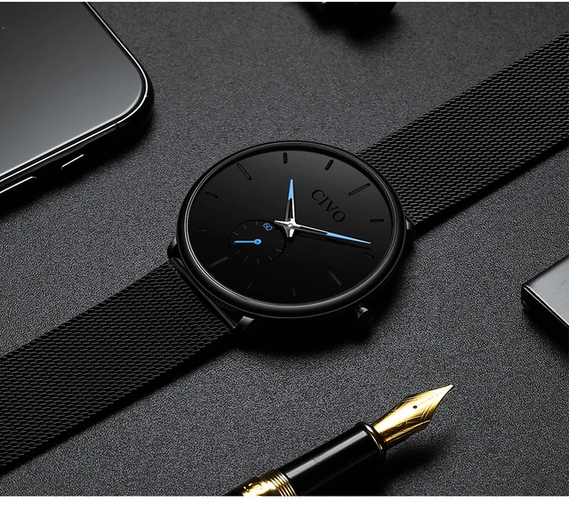 CIVO Fashion Watch Men Waterproof Slim Mesh Strap Minimalist Wrist Watches For Men Quartz Sports Watch Clock Relogio Masculino -