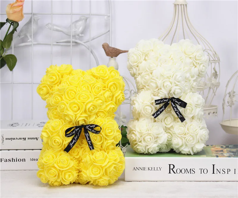 DIY 25 cm Teddy Rose Bear With Box Artificial PE Flower Bear Rose Valentine's Day For Girlfriend Women Wife Mother's Day Gifts
