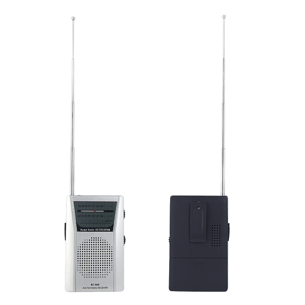 

Pocket Telescopic Antenna Mini AM/FM 2-Band Radio World Receiver with Speaker Silver BC-R60 Portable Small Mini Elderly Multi-Fu